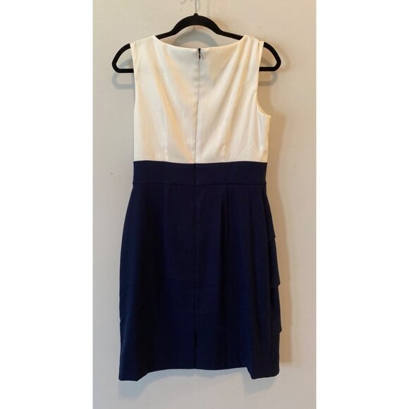 Signature Sabrina Dress Sleeveless Embellished Neckline Layered Skirt Navy White - Picture 2 of 10